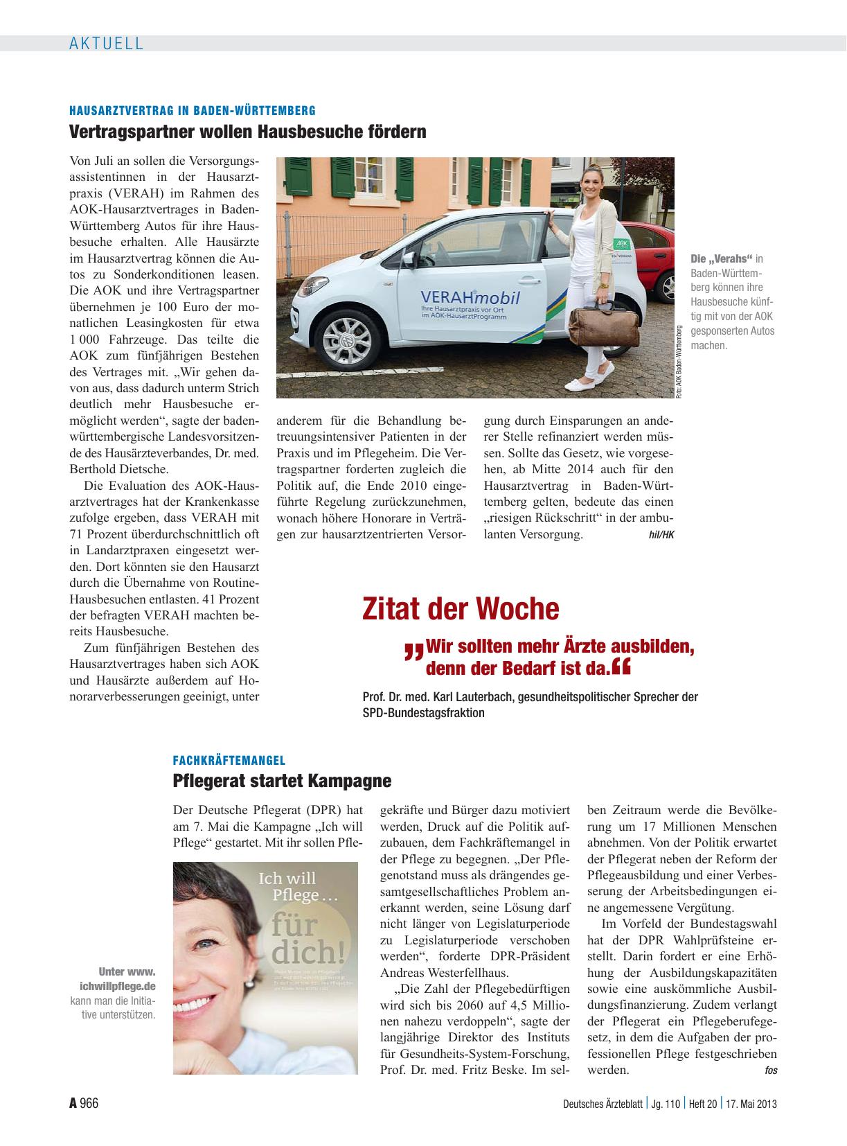 Vorschauseite 1: Fachkräftemangel: Pflegerat startet Kampagne