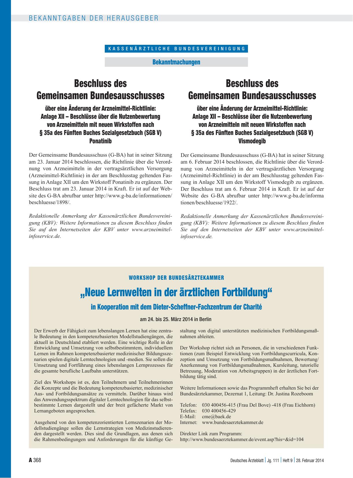 Vorschauseite 1: Beschluss des Gemeinsamen Bundesausschusses über eine Änderung der Arzneimittel-Richtlinie: Anlage XII – Beschlüsse über die Nutzenbewertung von Arzneimitteln mit neuen Wirkstoffe…