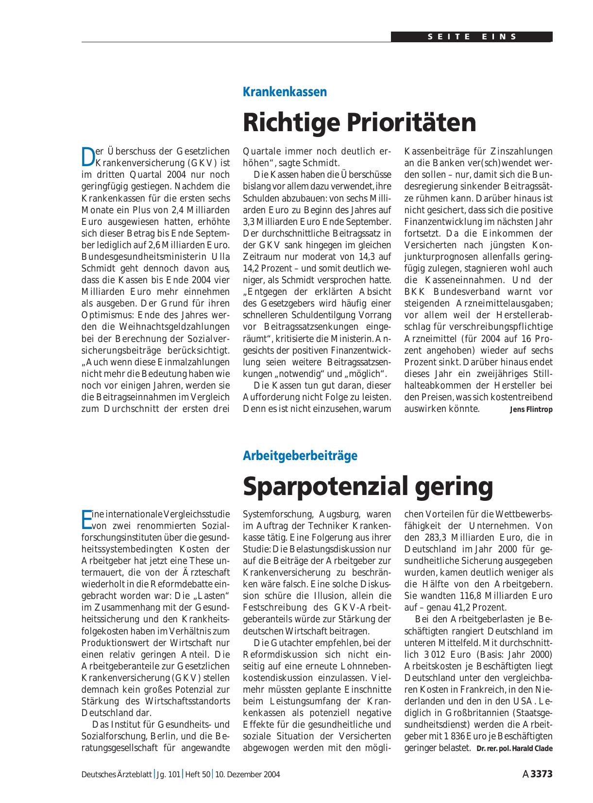 Vorschauseite 1: Arbeitgeberbeiträge: Sparpotenzial gering