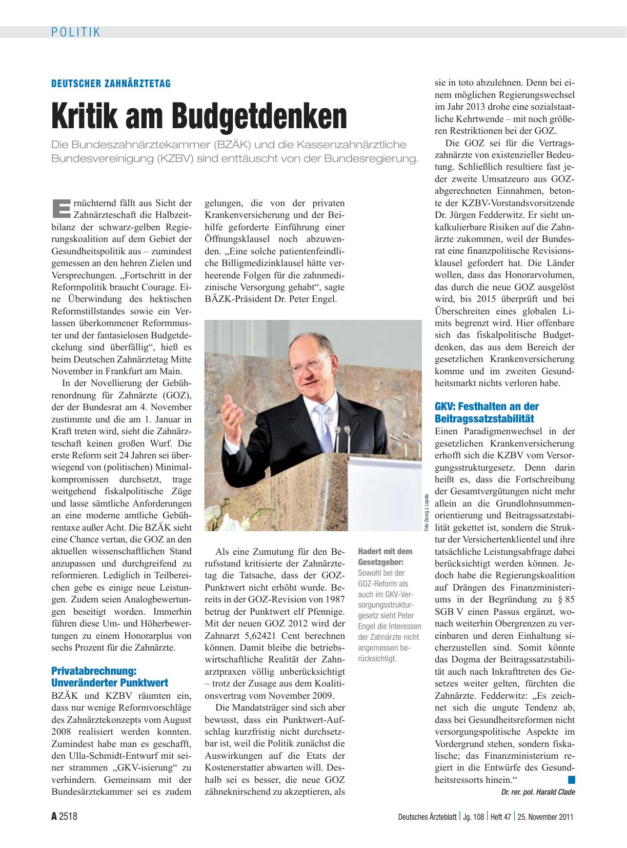 Vorschauseite 1: Deutscher Zahnärztetag: Kritik am Budgetdenken