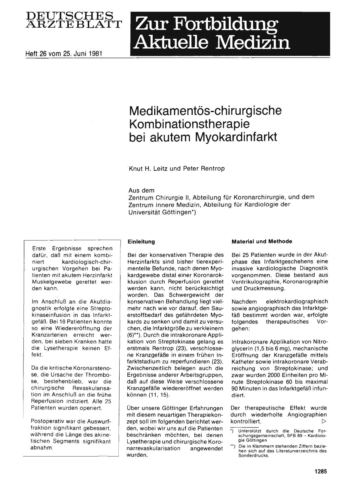 Vorschauseite 1: Medikamentös-chirurgische Kombinationstherapie bei akutem Myokardinfarkt