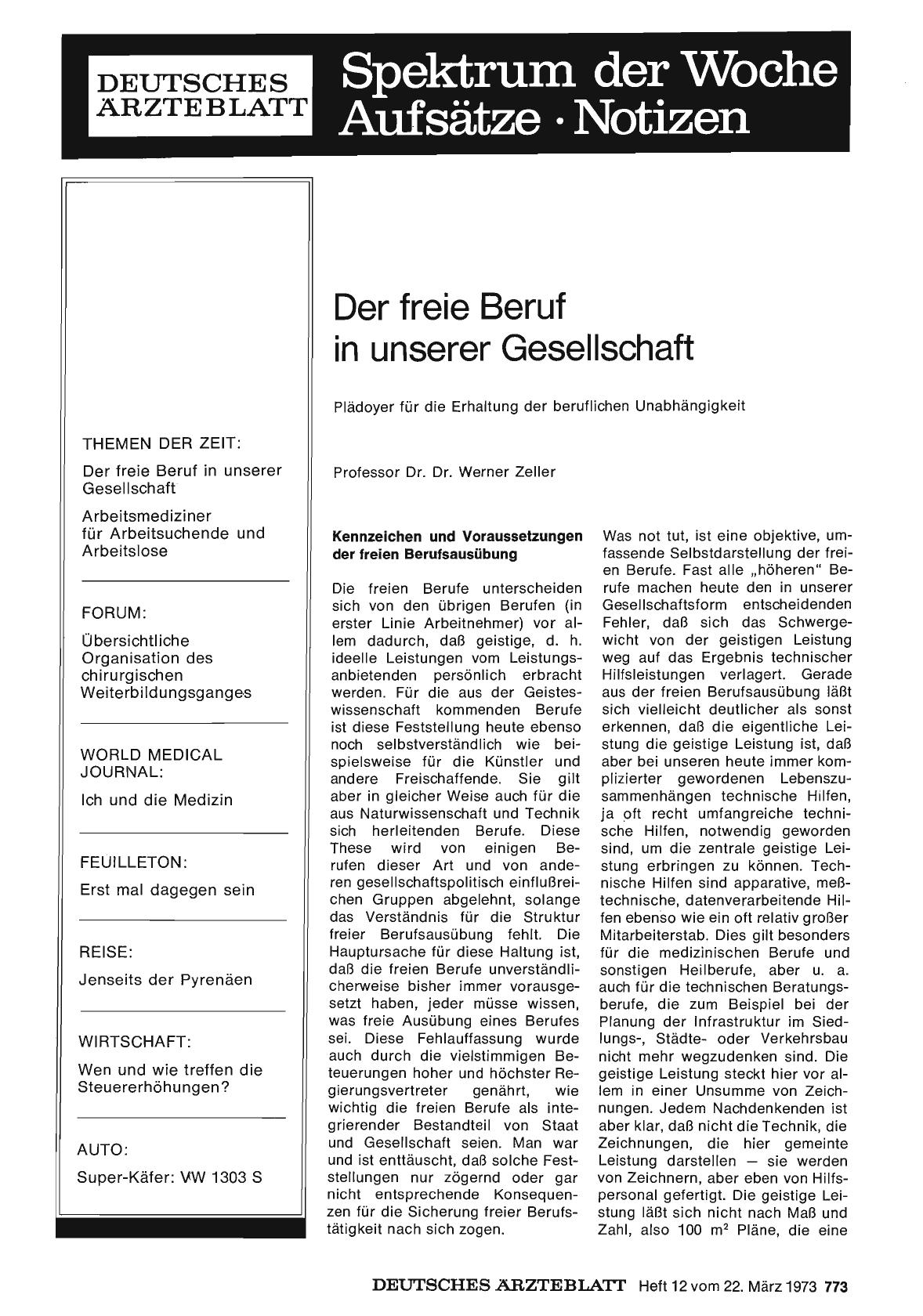 Vorschauseite 1: Der freie Beruf in unserer Gesellschaft