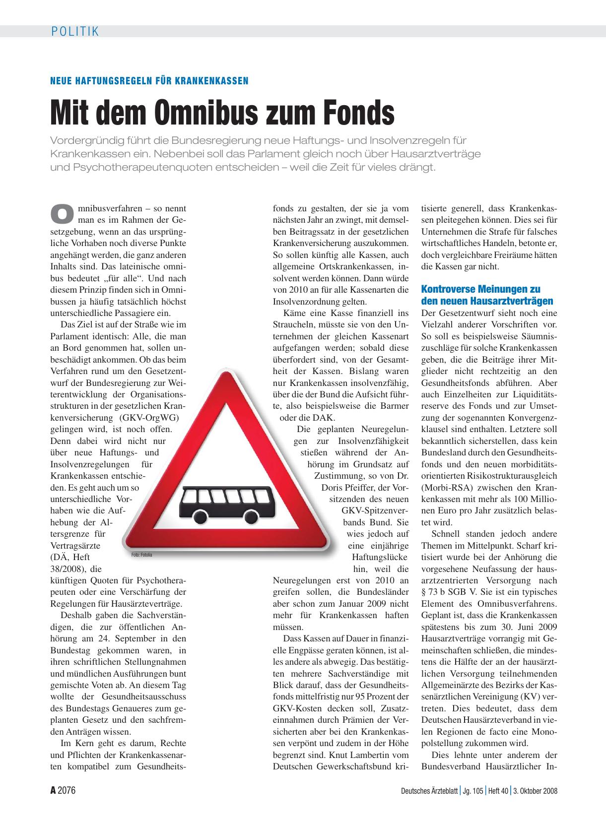 Vorschauseite 1: Neue Haftungsregeln für Krankenkassen: Mit dem Omnibus zum Fonds