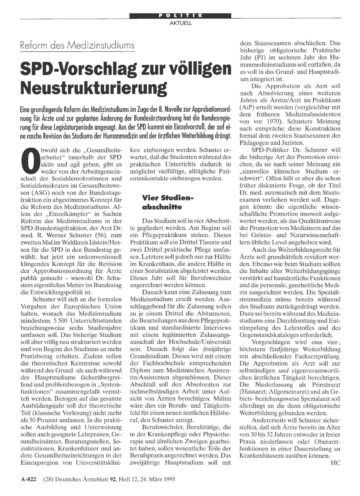 Vorschauseite 1: Reform des Medizinstudiums: SPD-Vorschlag zur völligen Neustrukturierung