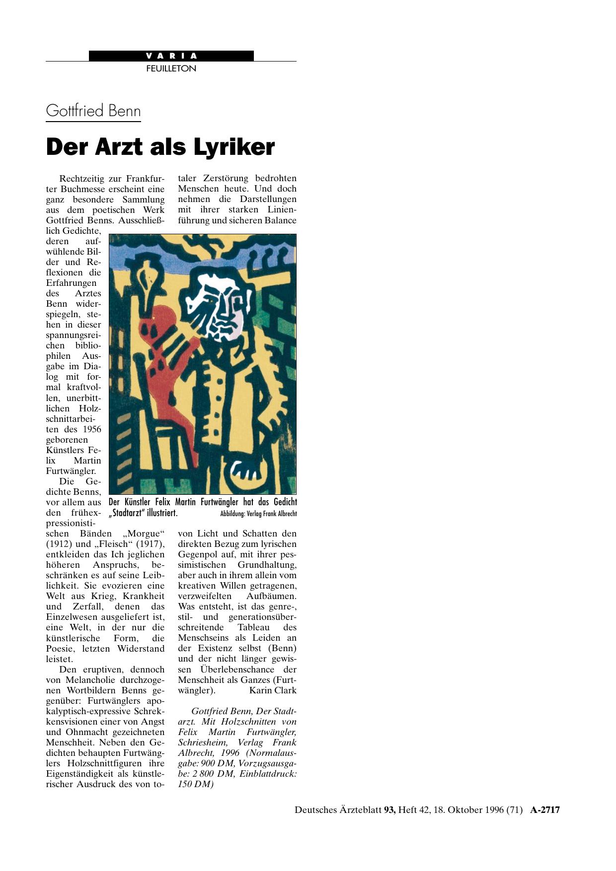 Vorschauseite 1: Gottfried Benn: Der Arzt als Lyriker