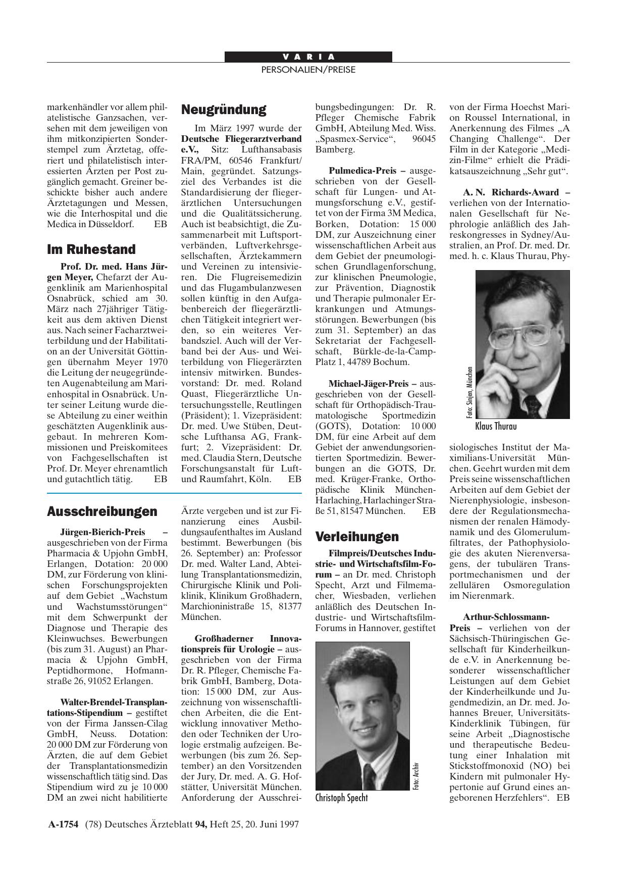 Vorschauseite 1: Verleihungen