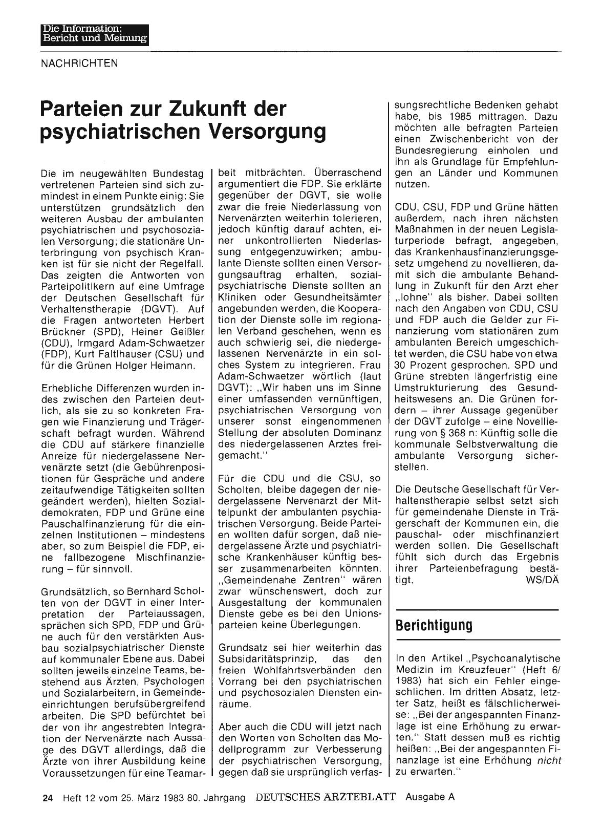 Vorschauseite 1: Parteien zur Zukunft der psychiatrischen Versorgung