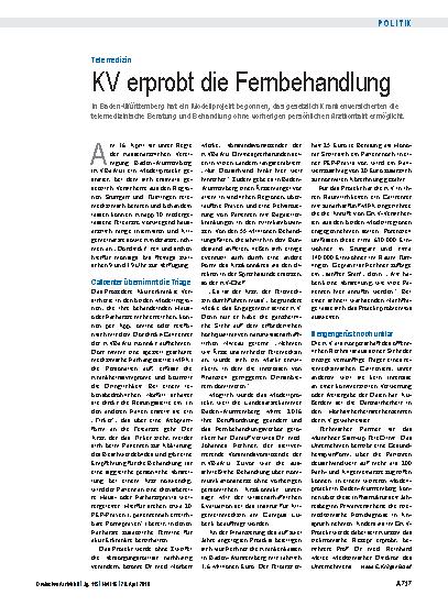 Vorschauseite 1: Telemedizin: KV erprobt die Fernbehandlung