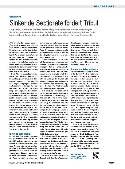 Vorschauseite 1: Geburtshilfe: Sinkende Sectiorate fordert Tribut