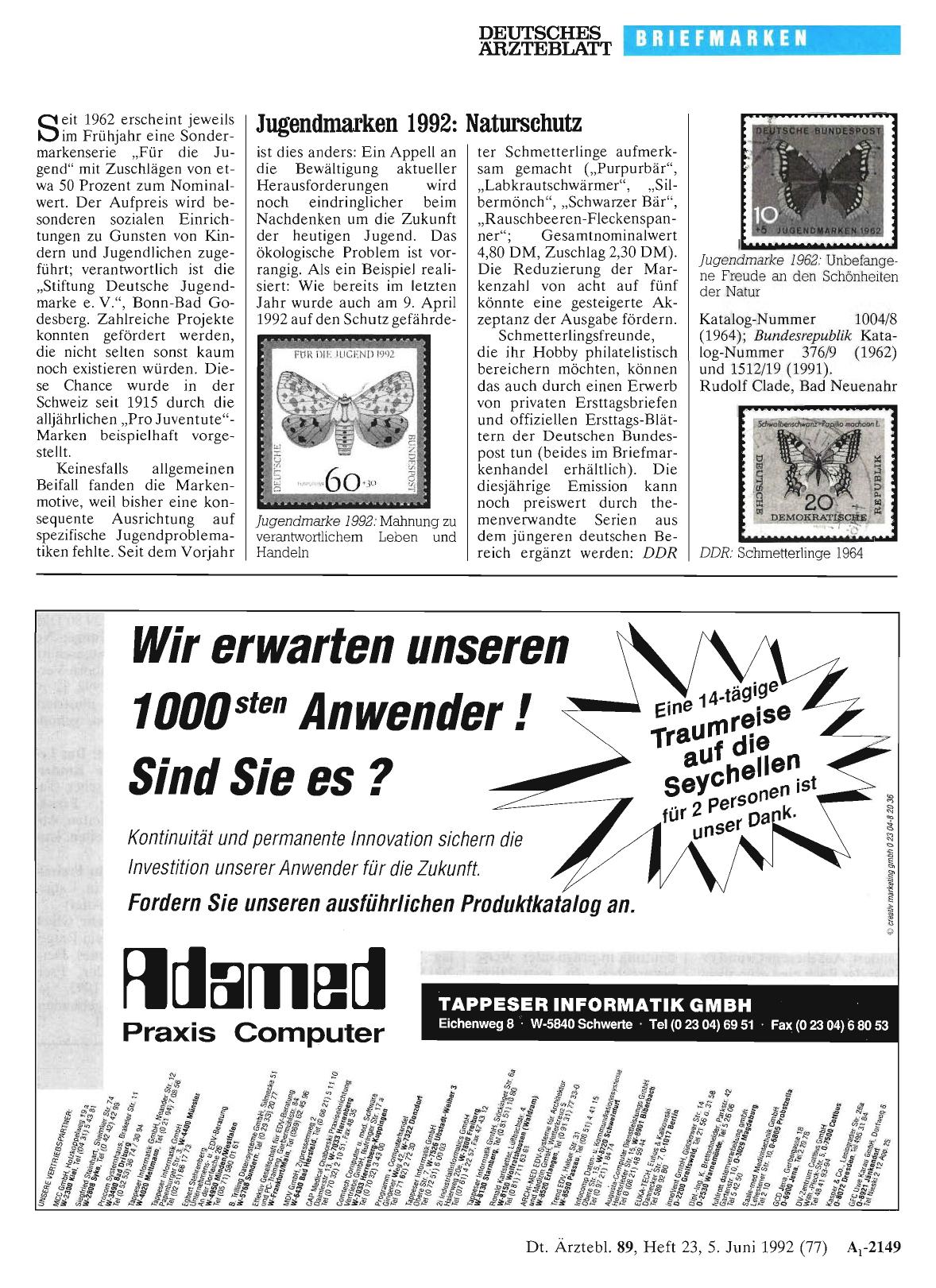 Vorschauseite 1: Jugendmarken 1992: Naturschutz