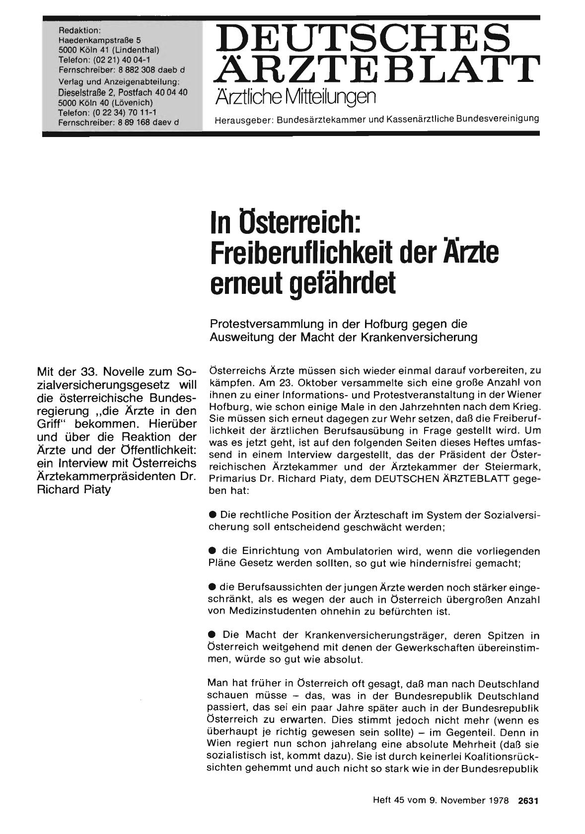 Vorschauseite 1: In Österreich: Freiberuflichkeit der Ärzte erneut gefährdet