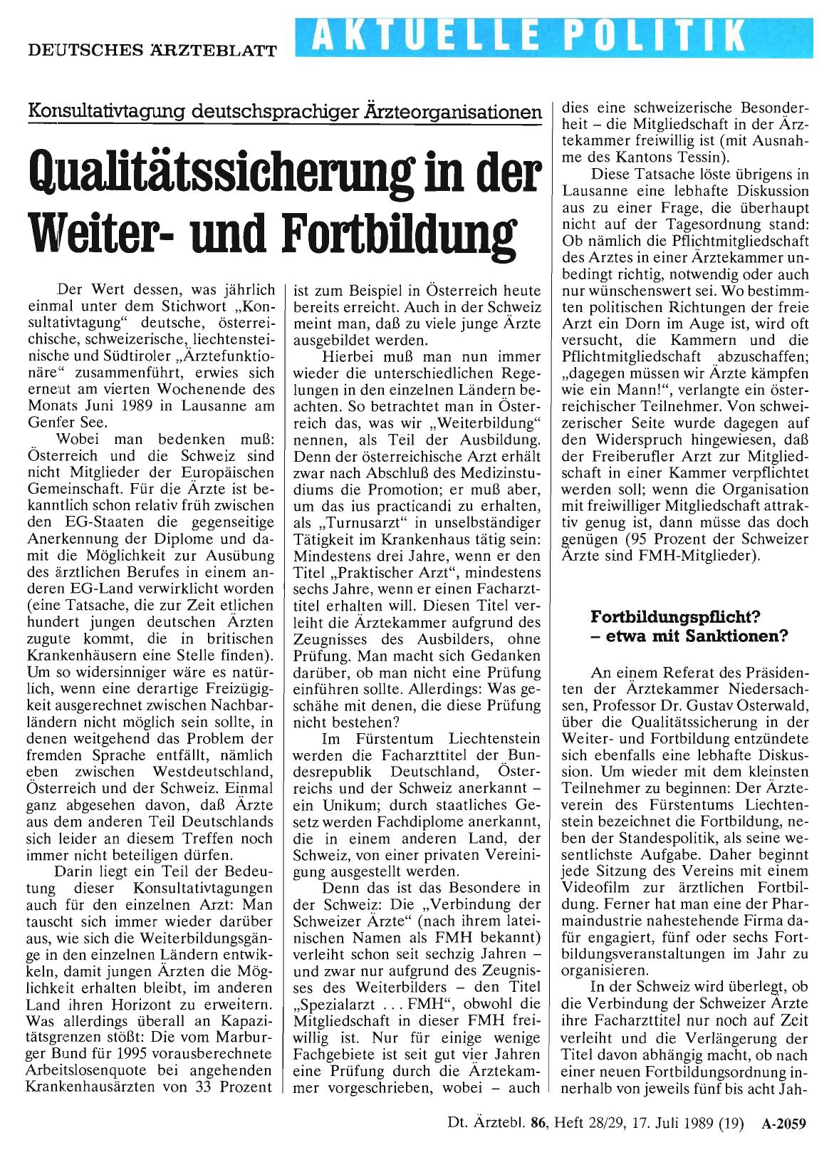 Vorschauseite 1: Konsultativtagung deutschsprachiger Ärzteorganisationen: Qualitätssicherung in der Weiterund Fortbildung