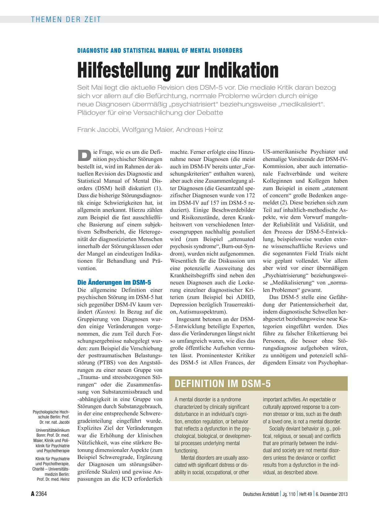 Vorschauseite 1: Diagnostic and Statistical Manual of Mental Disorders: Hilfestellung zur Indikation