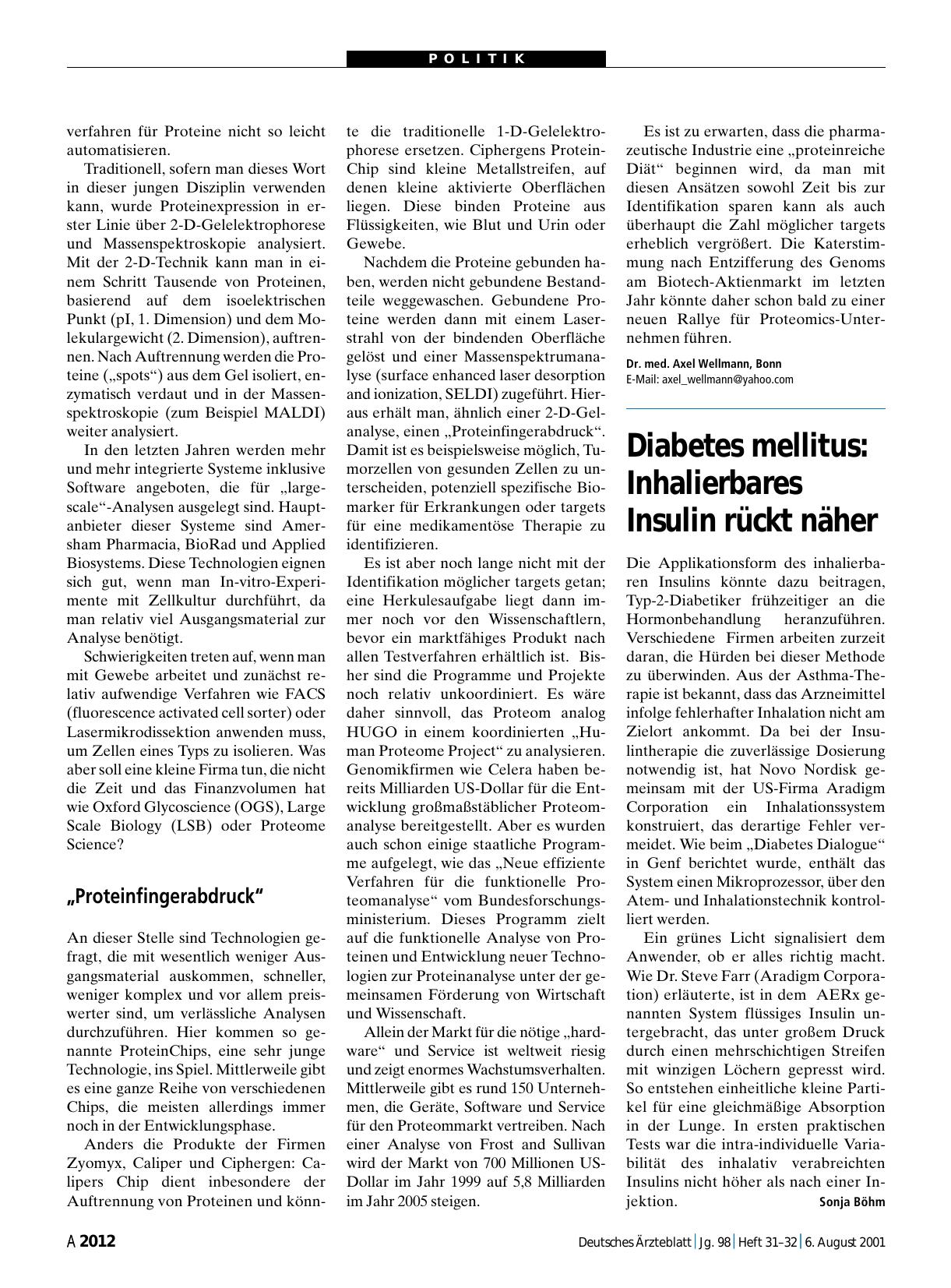 Vorschauseite 1: Diabetes mellitus: Inhalierbares Insulin rückt näher