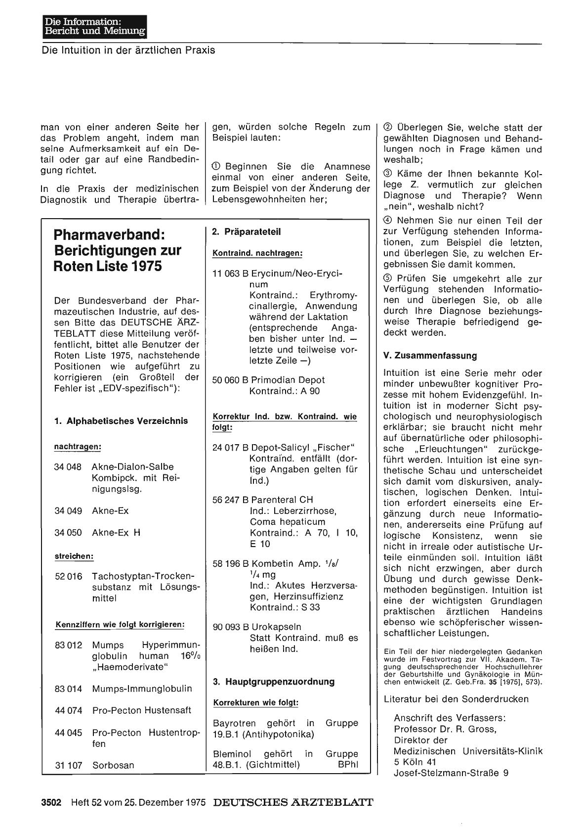 Vorschauseite 1: Pharmaverband: Berichtigungen zur Roten Liste 1975