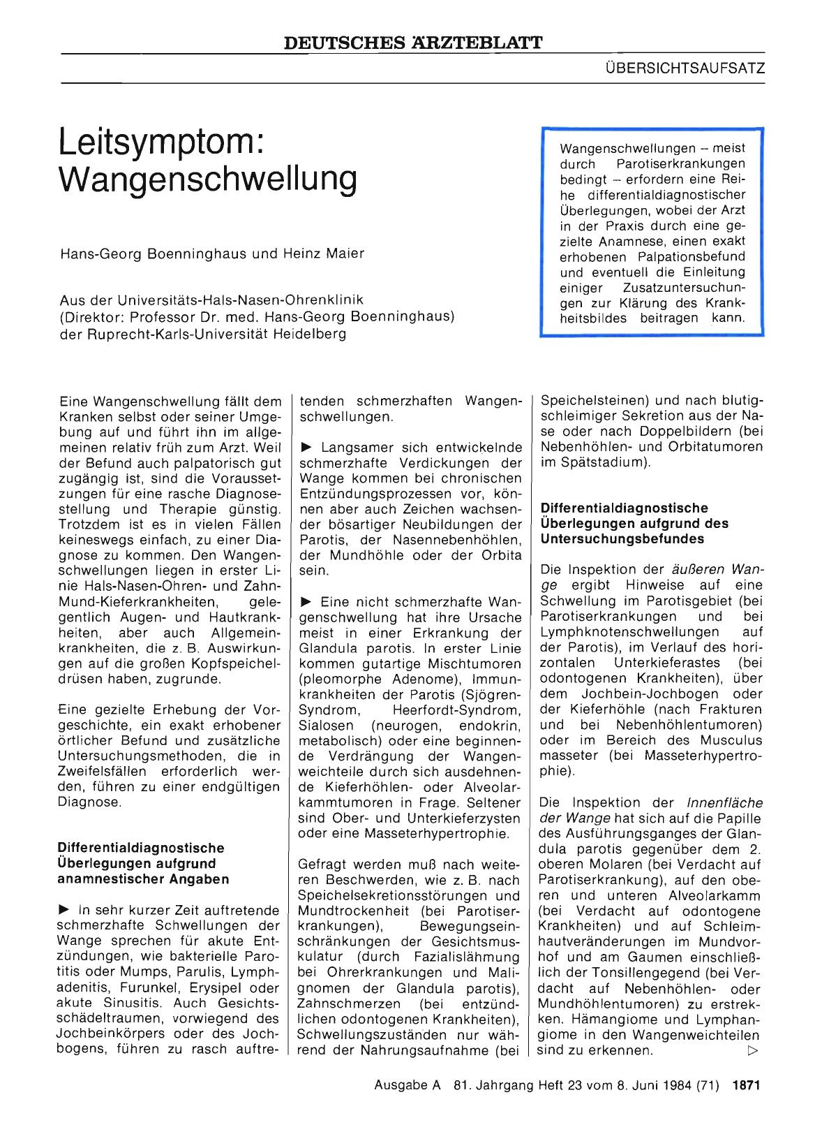 Vorschauseite 1: Leitsymptom: Wangenschwellung