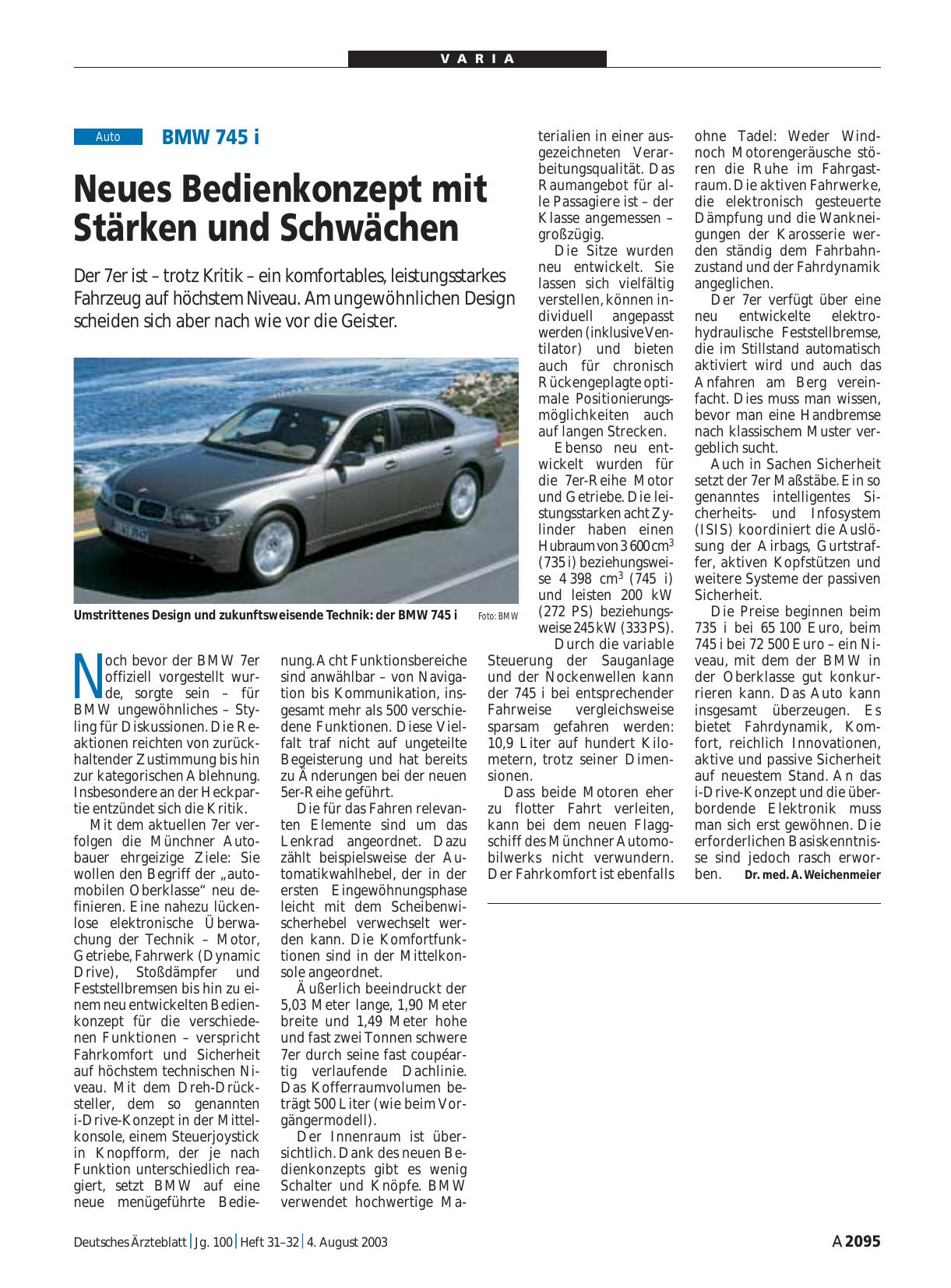 Vorschauseite 1: BMW 745 i: Neues Bedienkonzept mit Stärken und Schwächen