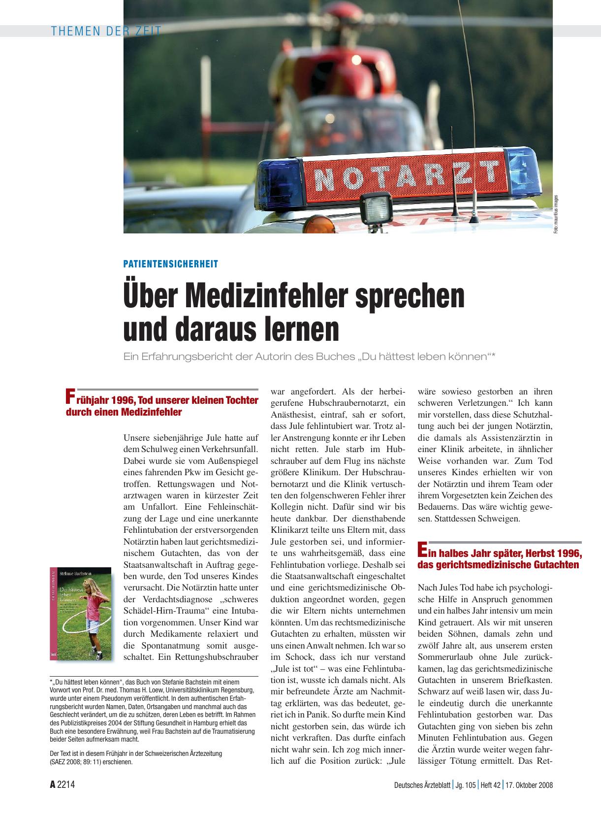 Vorschauseite 1: Patientensicherheit: Über Medizinfehler sprechen und daraus lernen