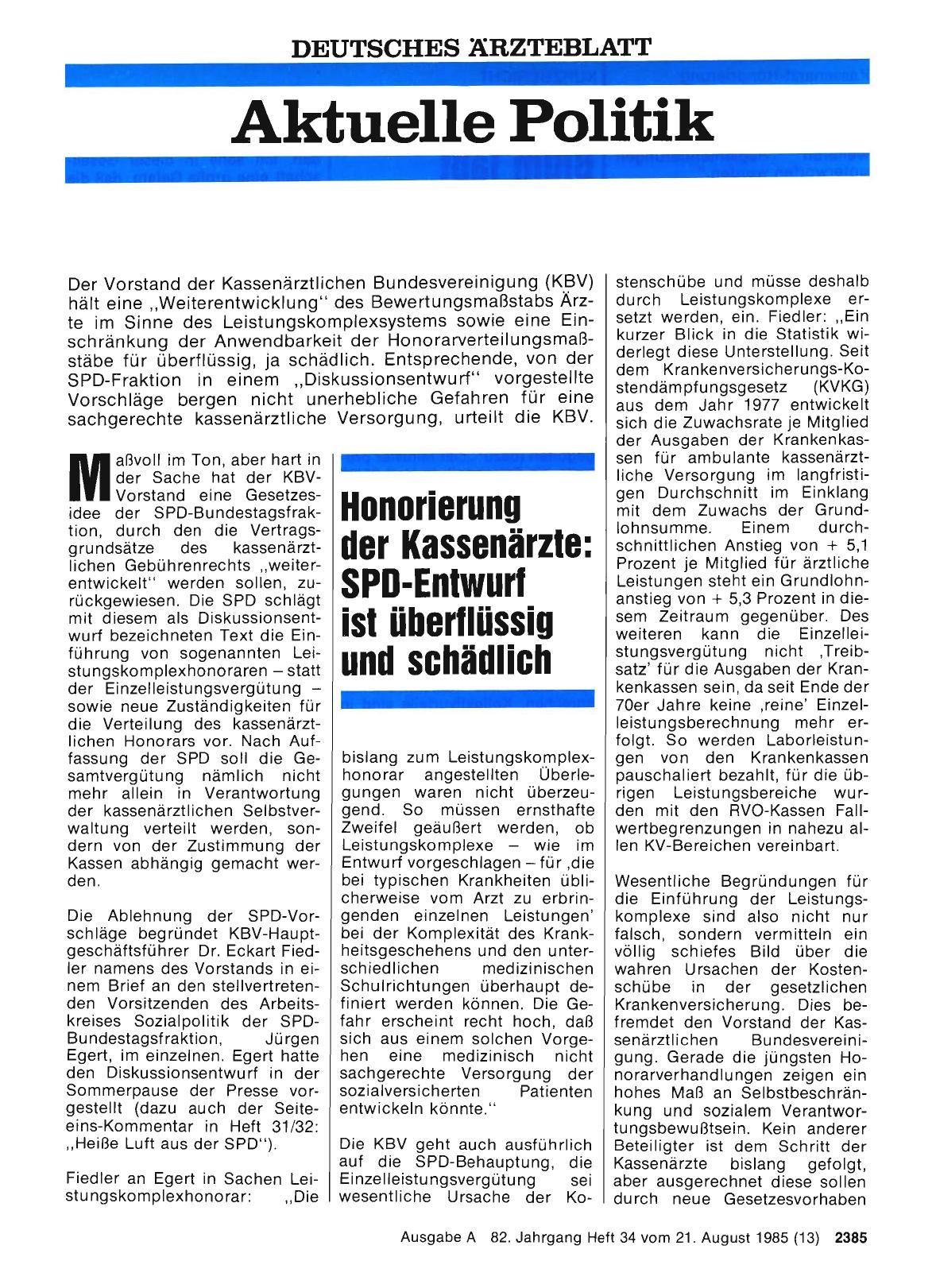 Vorschauseite 1: Honorierung der Kassenärzte: SPD-Entwurf ist überflüssig und schädlich