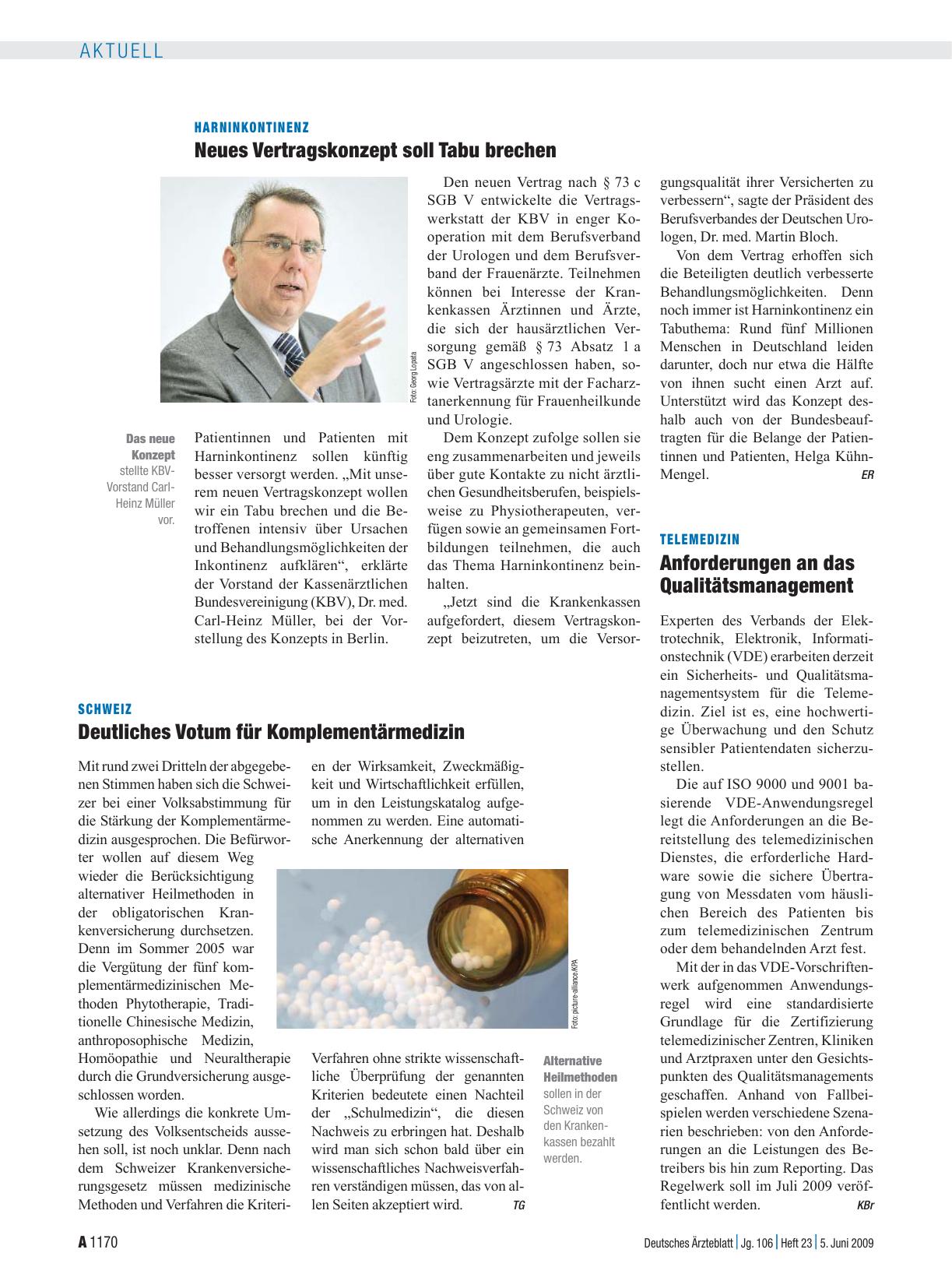 Vorschauseite 1: Schweiz: Deutliches Votum für Komplementärmedizin