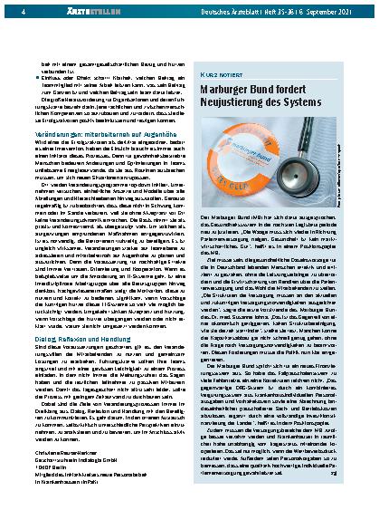 Vorschauseite 1: Marburger Bund fordert Neujustierung des Systems