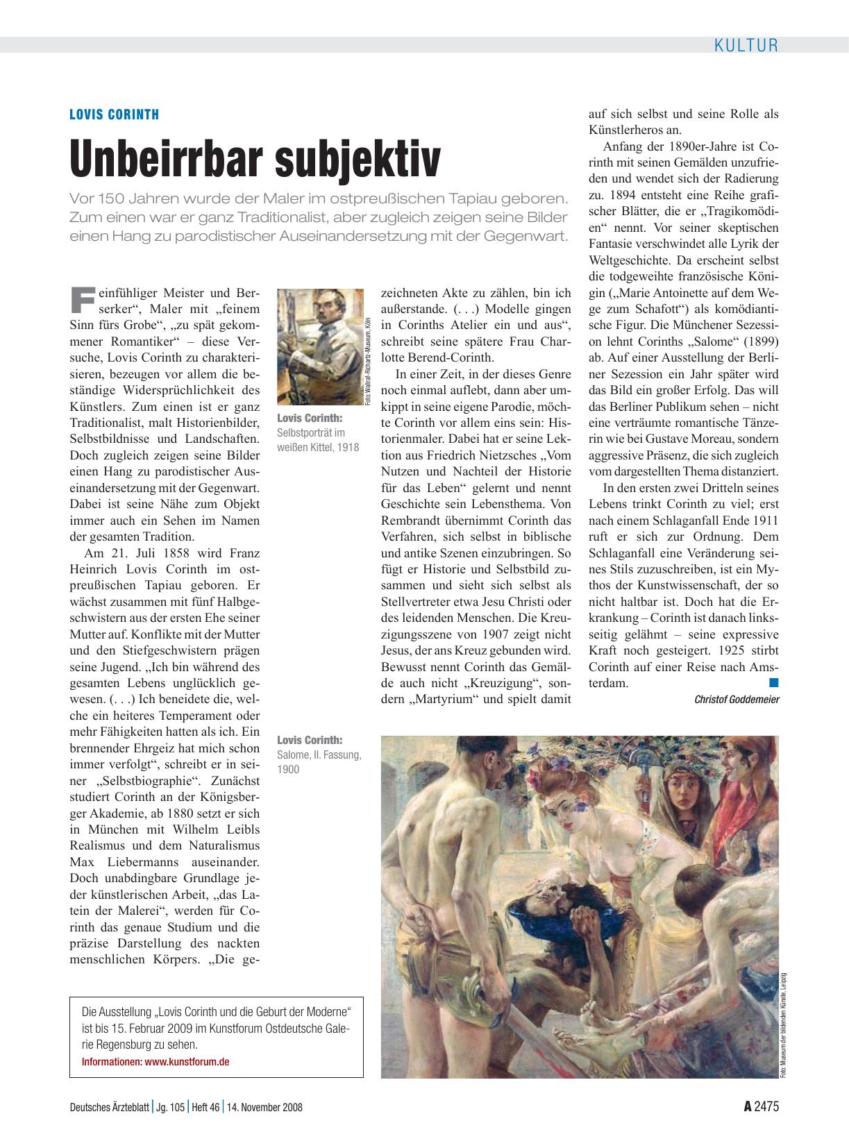 Vorschauseite 1: Lovis Corinth: Unbeirrbar subjektiv