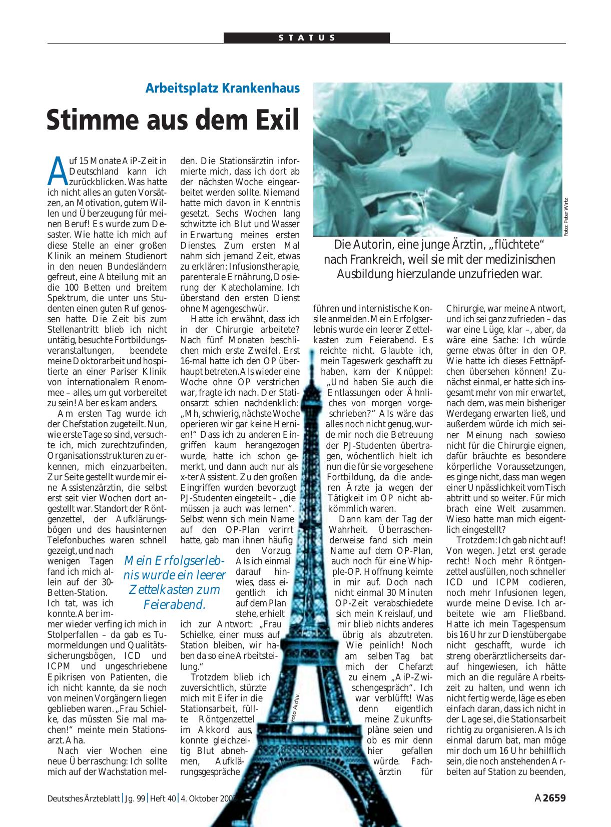 Vorschauseite 1: Arbeitsplatz Krankenhaus: Stimme aus dem Exil