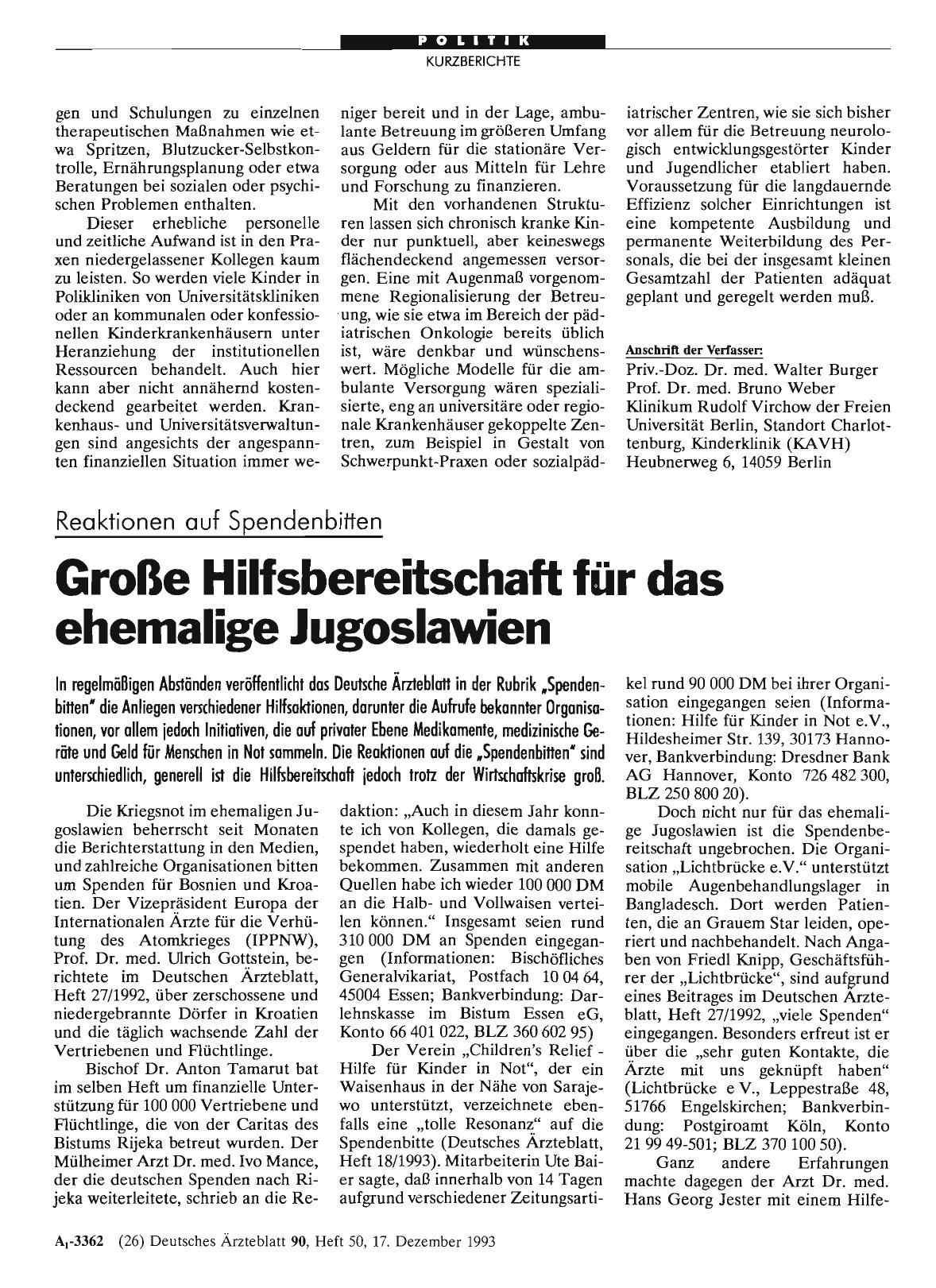 Vorschauseite 1: Reaktionen auf Spendenbitten: Große Hilfsbereitschaft für das ehemalige Jugoslawien