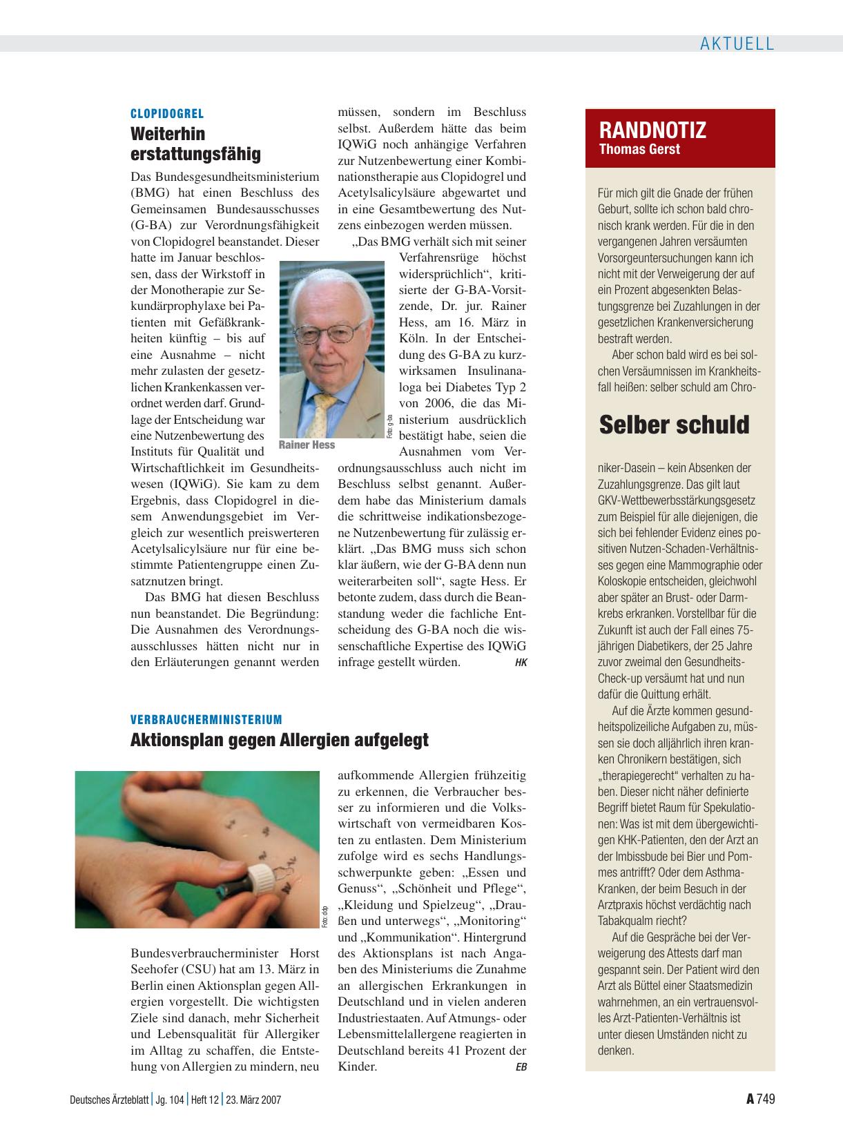 Vorschauseite 1: Verbraucherministerium: Aktionsplan gegen Allergien aufgelegt