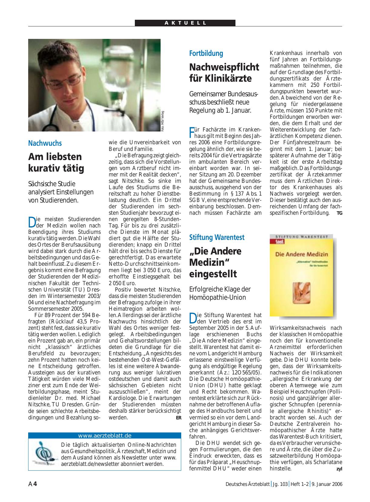 Vorschauseite 1: Stiftung Warentest: „Die Andere Medizin“ eingestellt