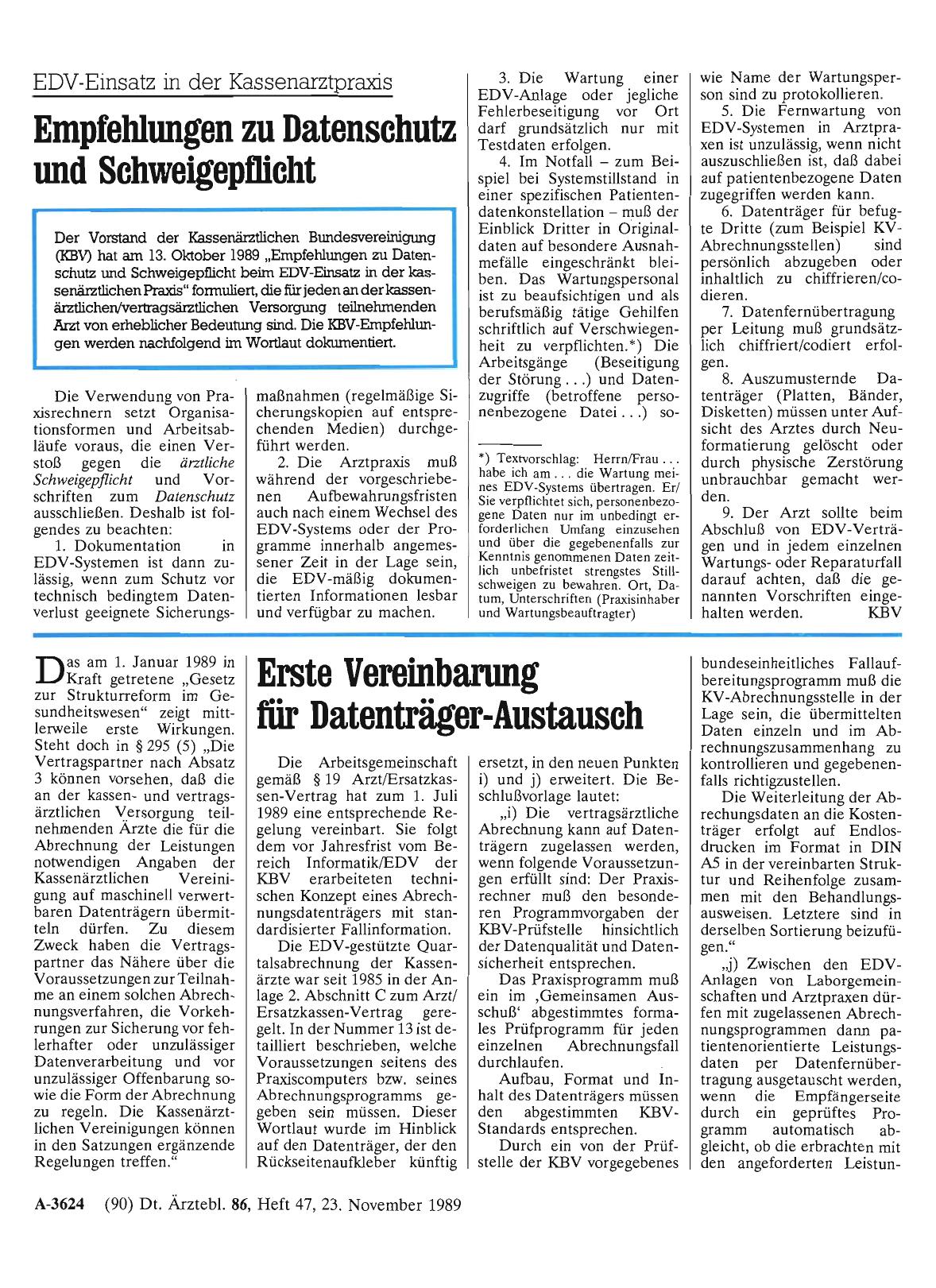 Vorschauseite 1: Erste Vereinbarung für Datenträger-Austausch