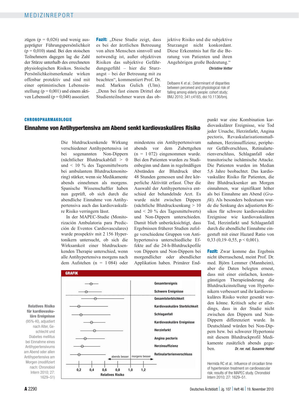Vorschauseite 1: Chronopharmakologie: Einnahme von Antihypertensiva am Abend senkt kardiovaskuläres Risiko