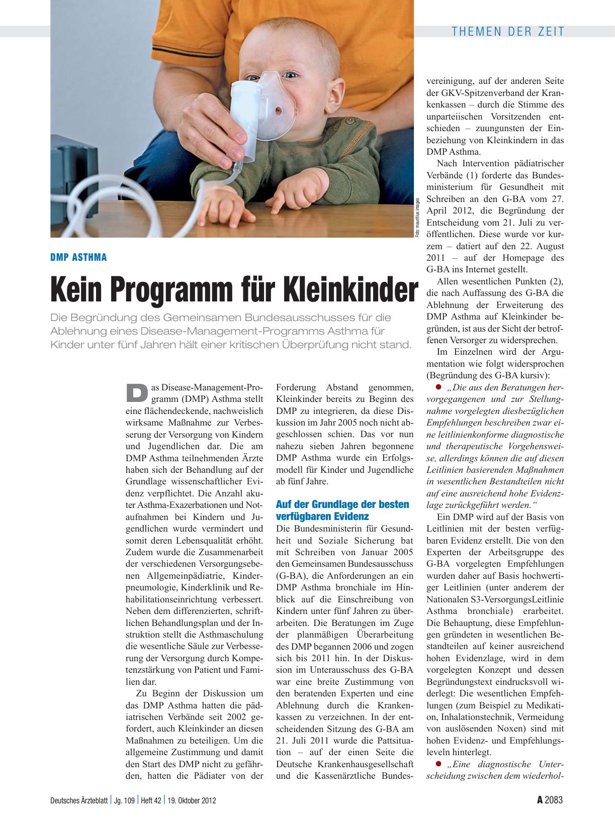 Vorschauseite 1: DMP Asthma: Kein Programm für Kleinkinder