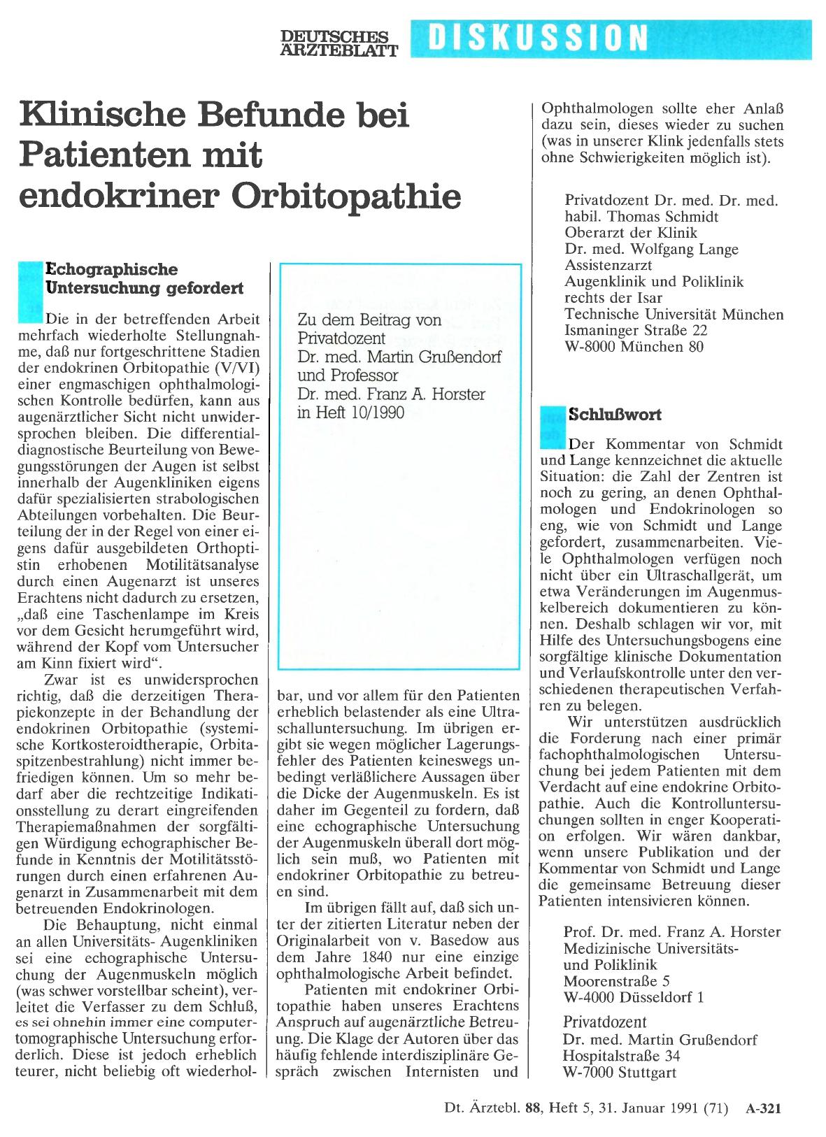 Vorschauseite 1: Klinische Befunde bei Patienten mit endokriner Orbitopathie: Echographische Untersuchung gefordert