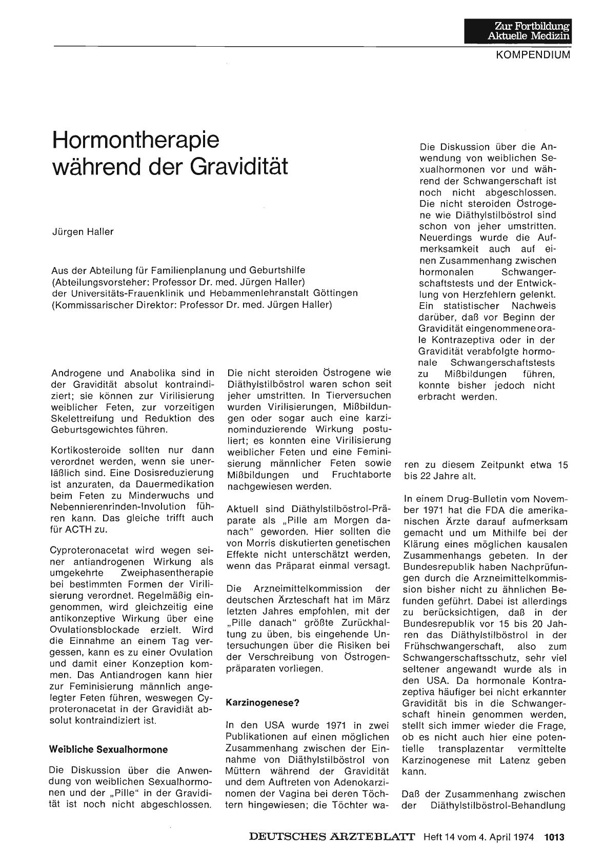 Vorschauseite 1: Hormontherapie während der Gravidität