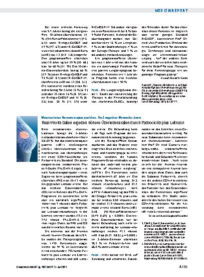 Vorschauseite 1: Metastasiertes Hormonrezeptor-positives, Her2-negatives Mammakarzinom: Real-World-Daten ergeben höhere Überlebensraten durch Palbociclib plus Letrozol