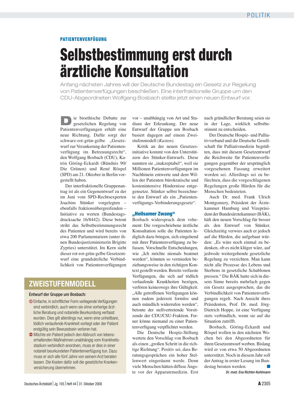 Vorschauseite 1: Patientenverfügung: Selbstbestimmung erst durch ärztliche Konsultation