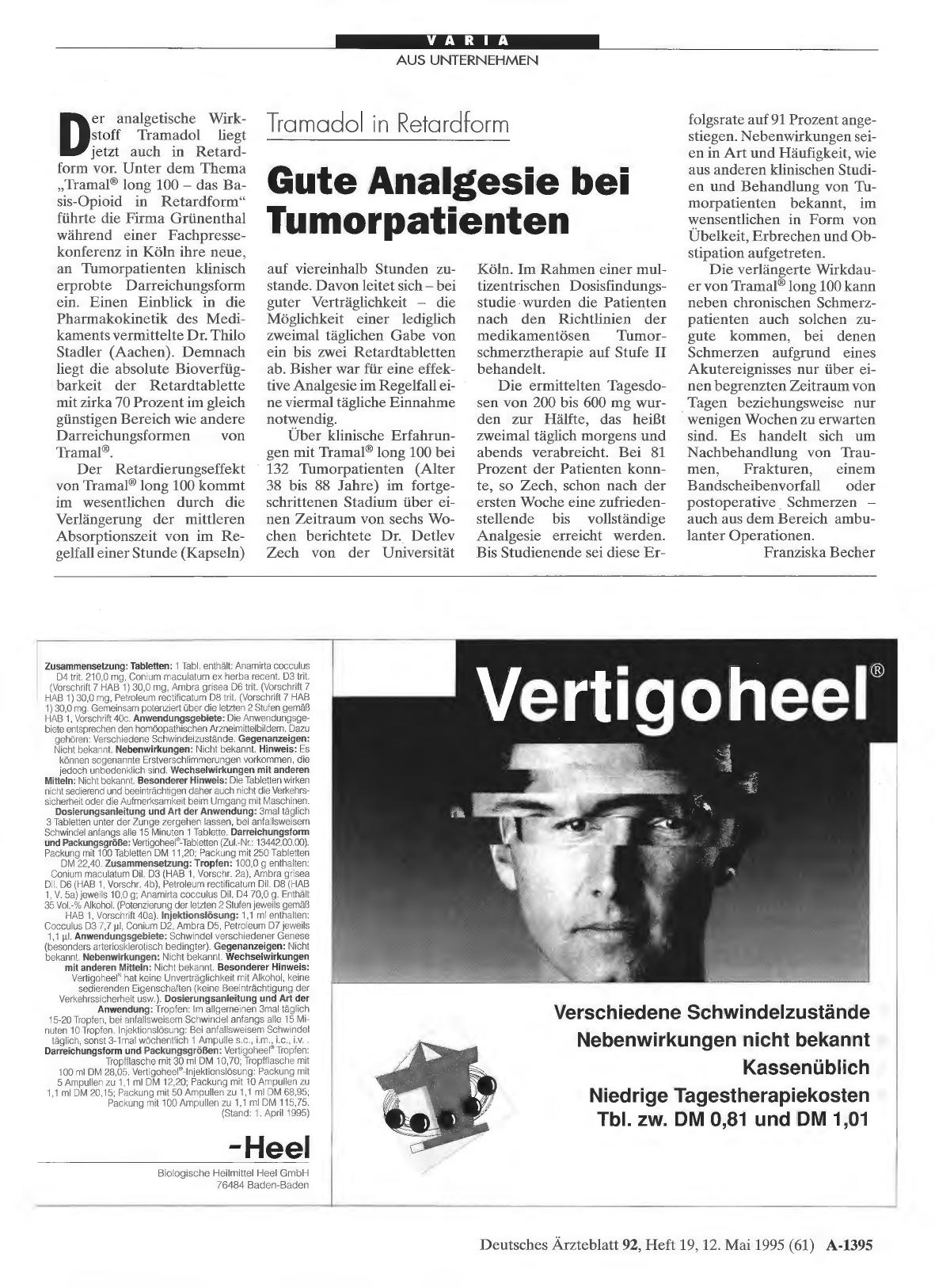 Vorschauseite 1: Tramadol in Retardform: Gute Analgesie bei Tumorpatienten