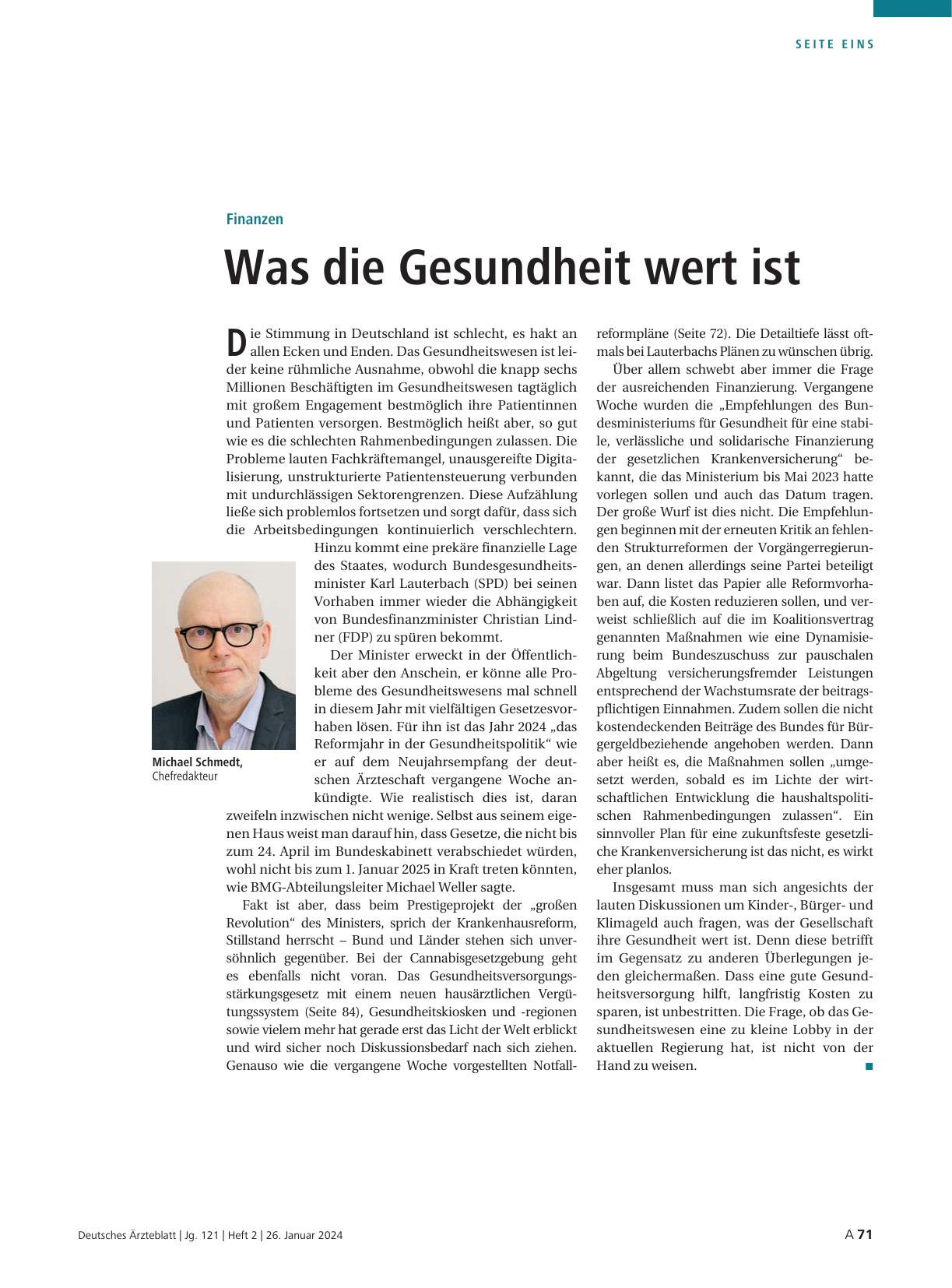 Vorschauseite 1: Finanzen: Was die Gesundheit wert ist