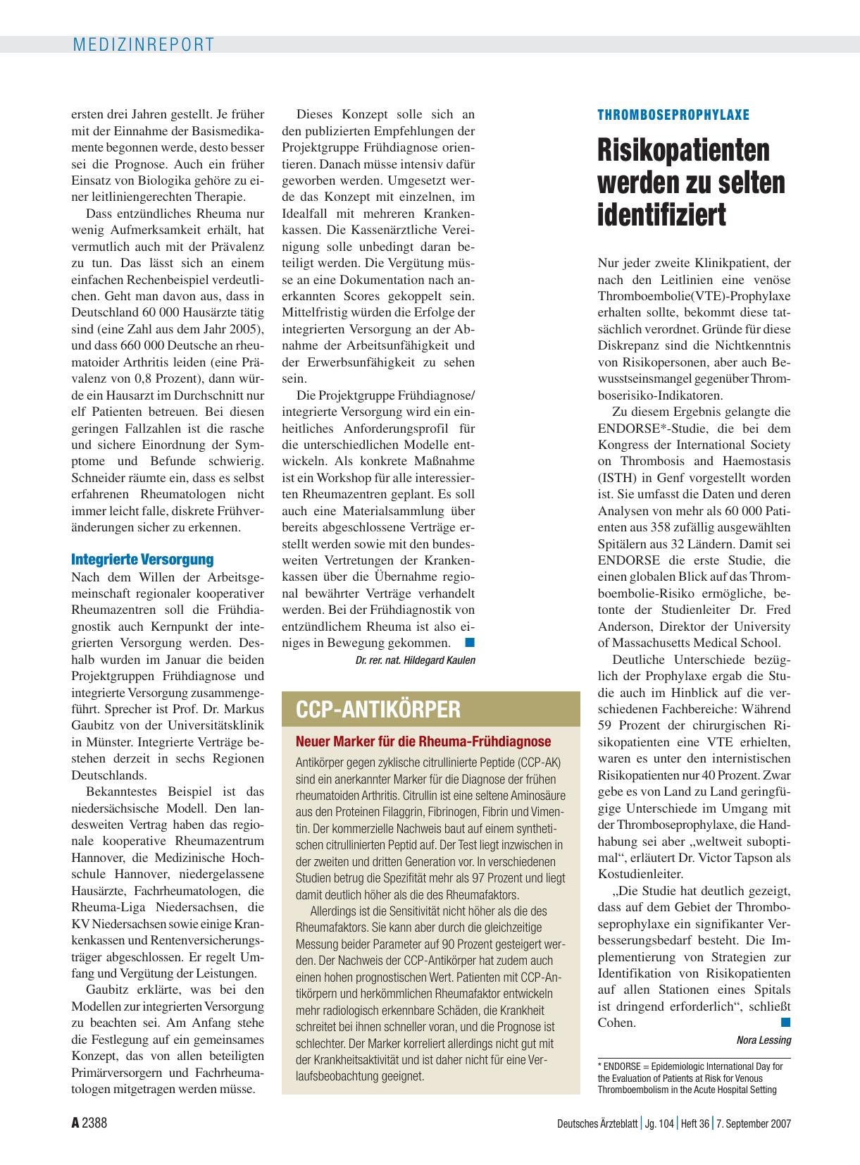Vorschauseite 1: Thromboseprophylaxe: Risikopatienten werden zu selten identifiziert