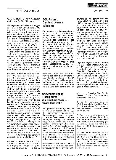 Vorschauseite 1: GOÄ-Reform: Die Kontroversen halten an