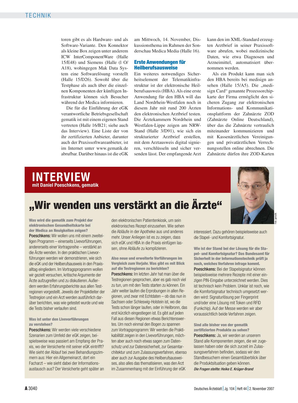 Vorschauseite 1: Interview mit Daniel Poeschkens, gematik: „Wir wenden uns verstärkt an die Ärzte“