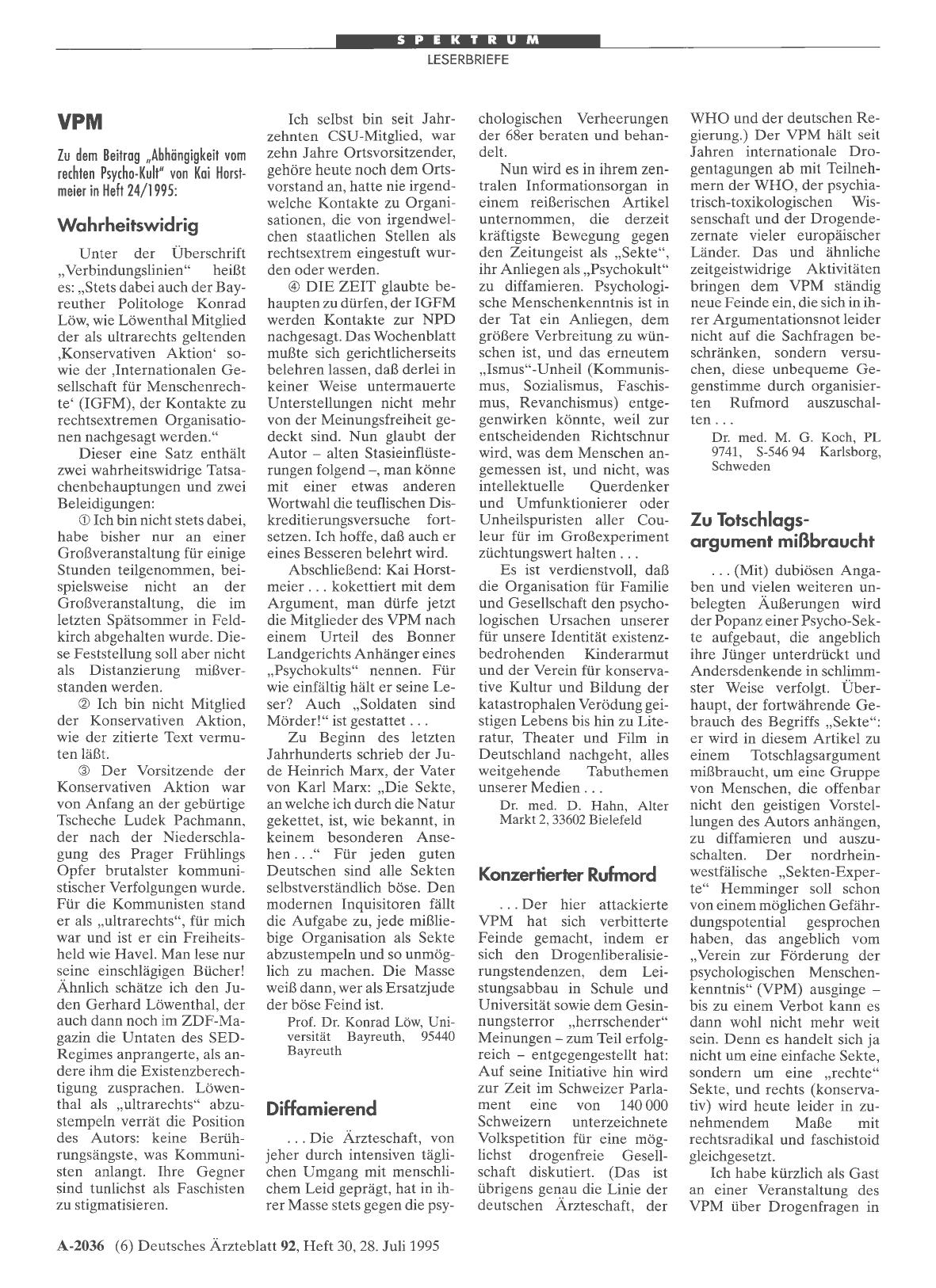 Vorschauseite 1: VPM: Zu Totschlagsargument mißbraucht