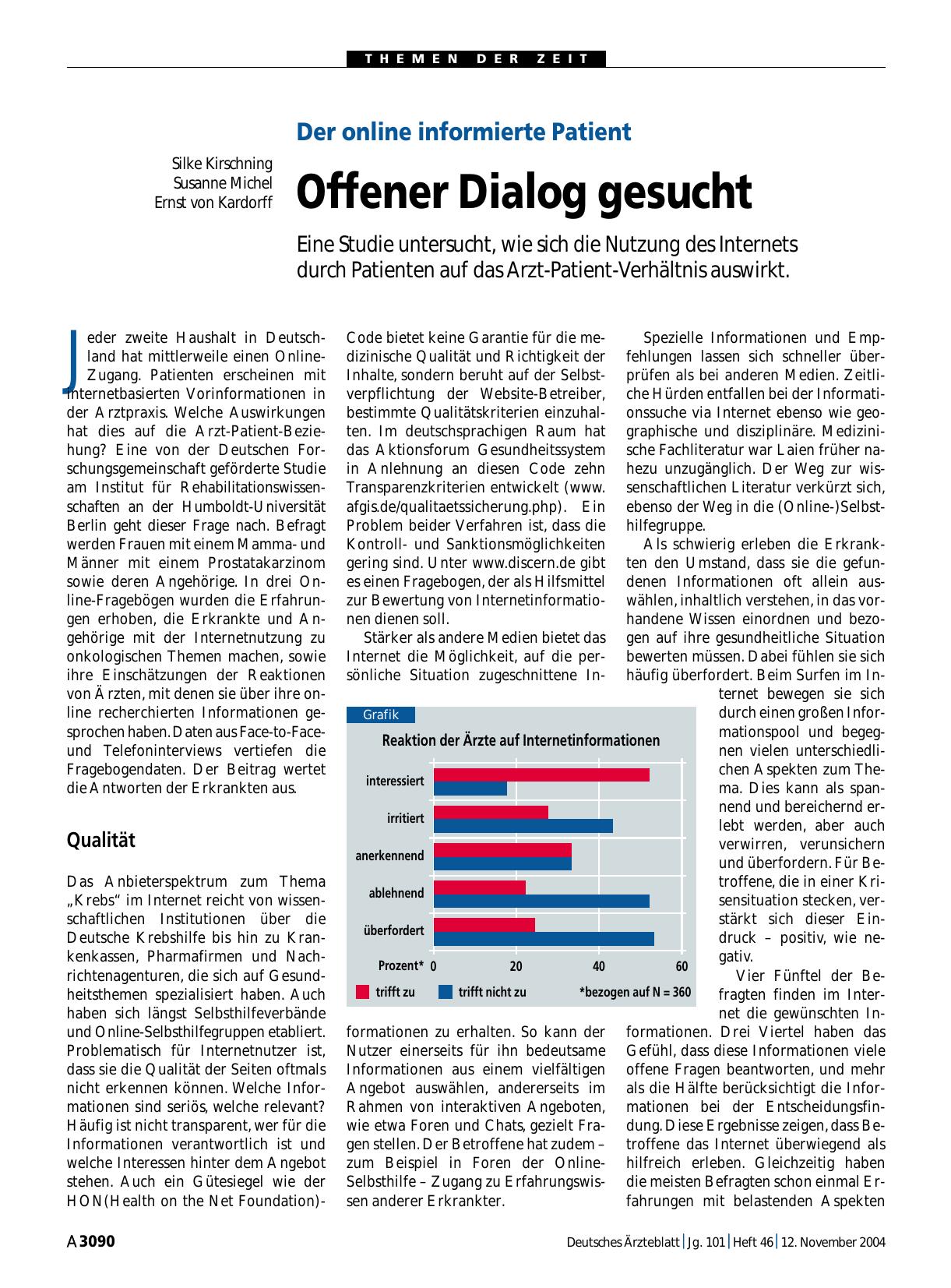 Vorschauseite 1: Der online informierte Patient: Offener Dialog gesucht