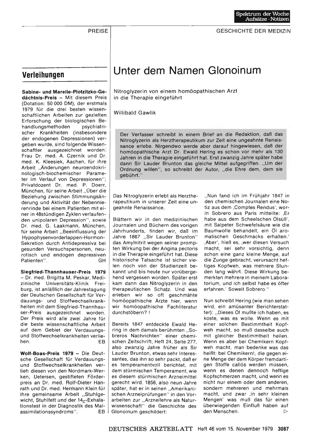 Vorschauseite 1: Unter dem Namen Glonoinum: Nitroglyzerin von einem homöopathischen Arzt in die Therapie eingeführt