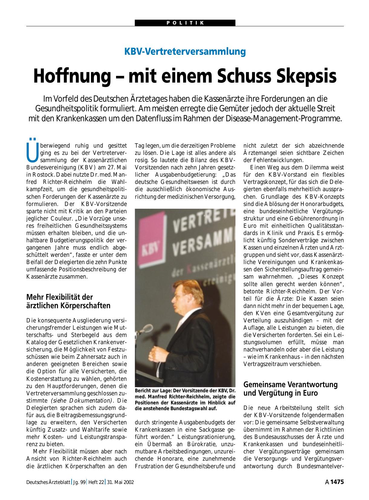 Vorschauseite 1: KBV-Vertreterversammlung: Hoffnung – mit einem Schuss Skepsis