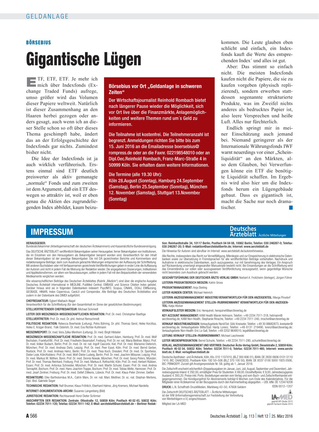 Vorschauseite 1: Börsebius: Gigantische Lügen
