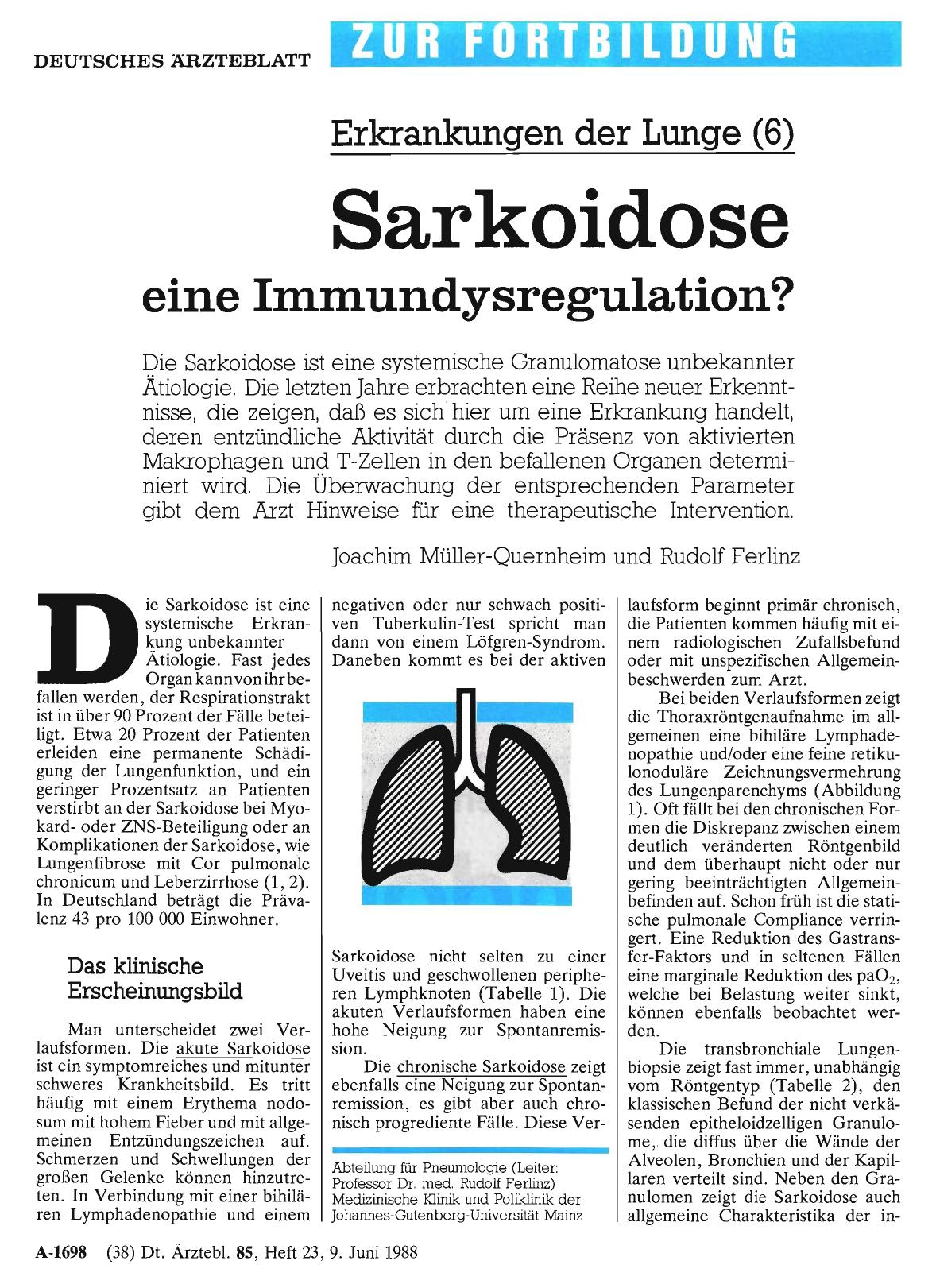 Vorschauseite 1: Erkrankungen der Lunge (6): Sarkoidose eine Immundysregulation?