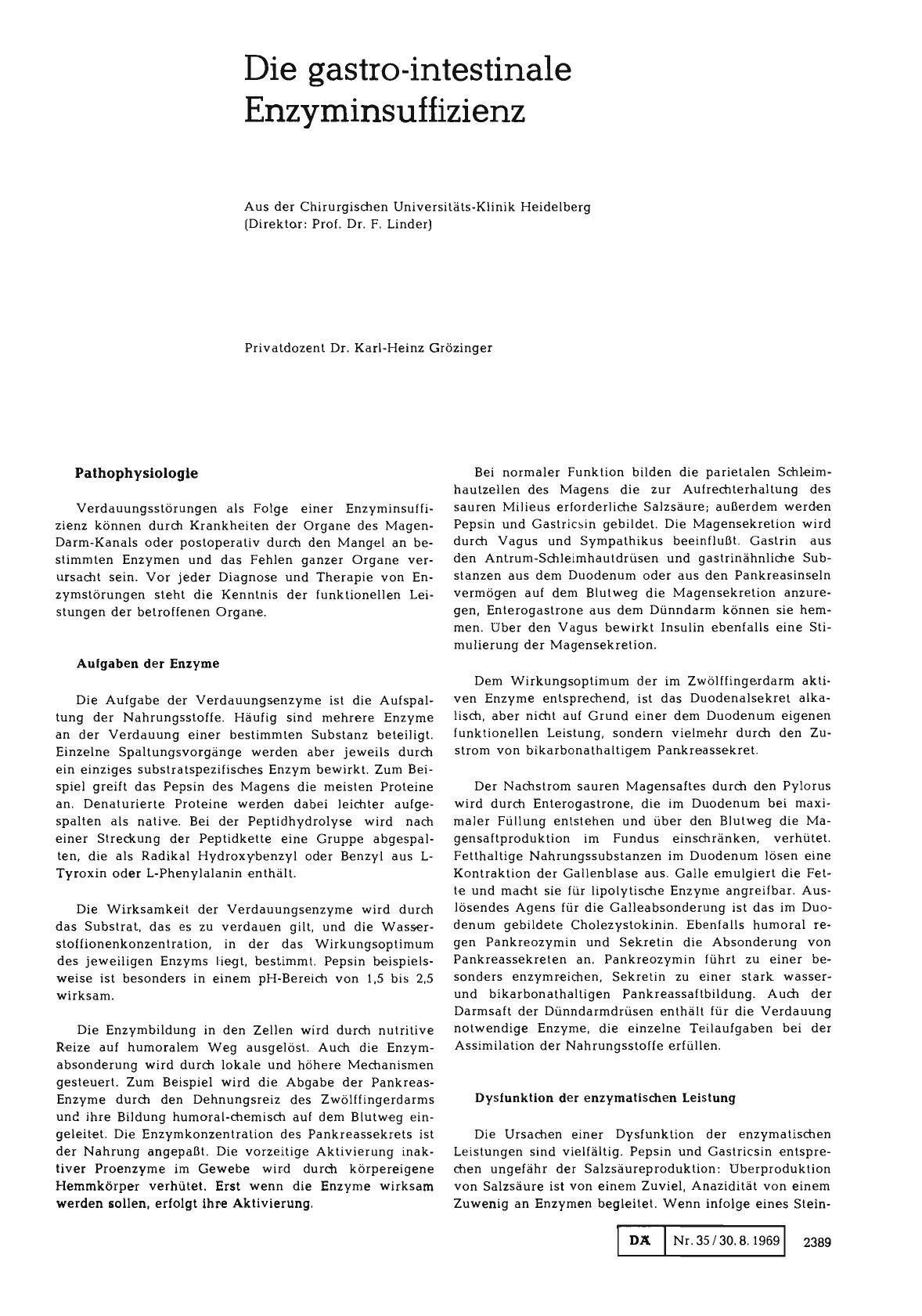 Vorschauseite 1: Die gastro-intestinale Enzyminsuffizienz