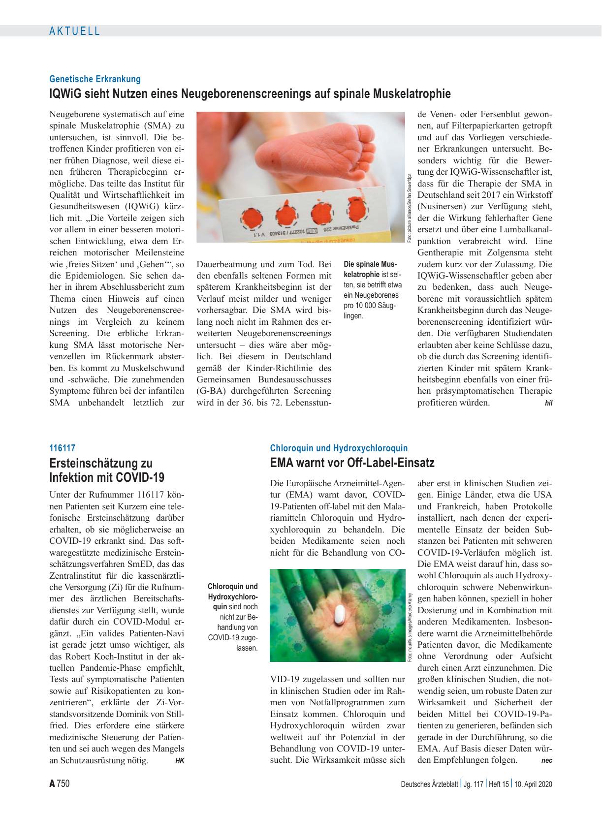 Vorschauseite 1: Chloroquin und Hydroxychloroquin: EMA warnt vor Off-Label-Einsatz